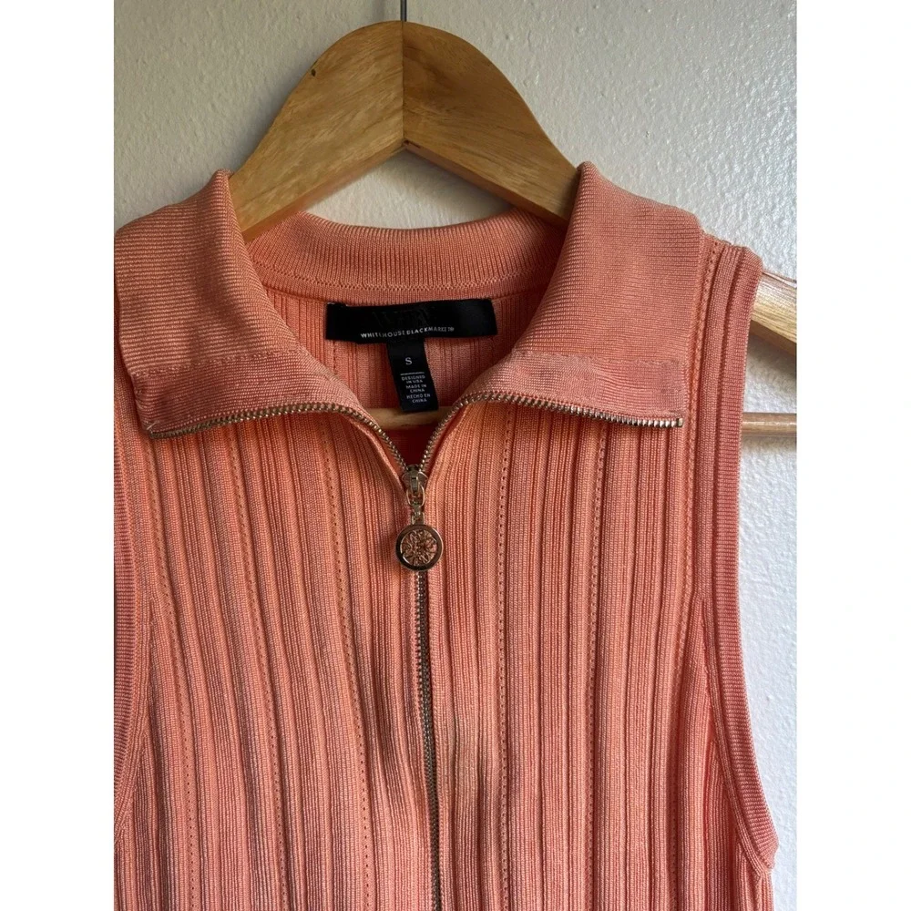 White House Black Market Peach Ribbed Quarter Zip Sleeveless Knit Top Small